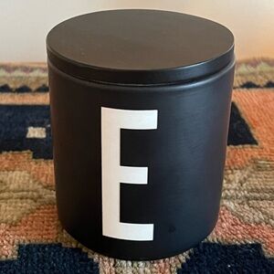 Black Holder with Lid with White Letter E made in Denmark